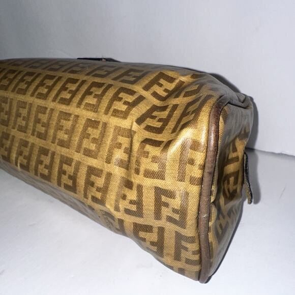 Fendi Zucchino Logo Zip Pouch Pattern PVC Clutch Brown Tan Vintage Bag authentic - Picture 7 of 12